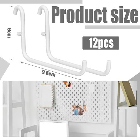 12 Pcs Pegboard Hooks, 6 x 9.5 Centimeters, Pegboard Accessories Compatible with IKEA Skadis Pegboard, Long Pegboard Hooks Set Metal Storage Tool Waterproof Home Office Indoor Supply (White) in Saudi Arabia