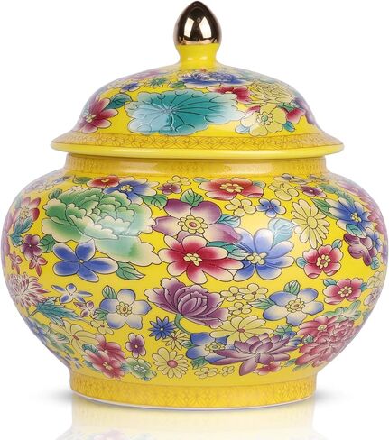 Elegant Enamel Ginger Jar - Traditional Cloisonné Design - Large - Decorative Storage Container for Home & Office(Enamel A) in Saudi Arabia
