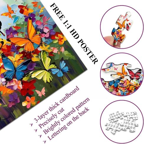 Butterfly Puzzles for Adults 1000 Pieces, Colorful Flower Puzzle Butterfly Art Painting Puzzle, Garden Puzzle, Hard Difficult Challenging Jigsaw Puzzles for Adults in Saudi Arabia