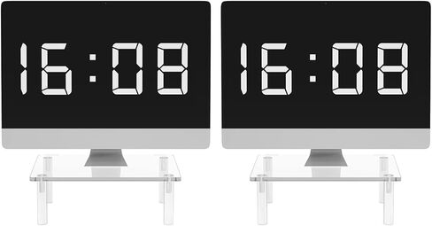 حامل شاشة كمبيوتر مزدوج من الأكريليك الشفاف لشاشة سطح المكتب للكمبيوتر المحمول وجهاز الكمبيوتر المحمول مقاس 11.8 بوصة، منظم مكياج مكتبي، حامل عرض لمعدات الصوت والفيديو، سطح طابعة التلفزيون، 2 حزمة in Kuwait