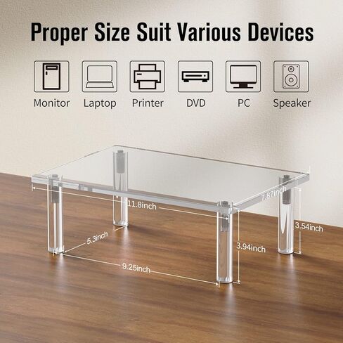 حامل شاشة كمبيوتر مزدوج من الأكريليك الشفاف لشاشة سطح المكتب للكمبيوتر المحمول وجهاز الكمبيوتر المحمول مقاس 11.8 بوصة، منظم مكياج مكتبي، حامل عرض لمعدات الصوت والفيديو، سطح طابعة التلفزيون، 2 حزمة in Kuwait