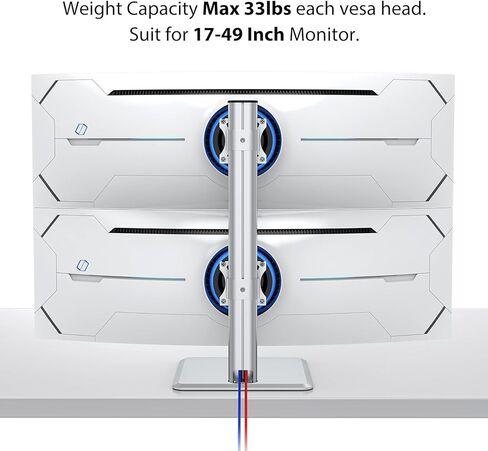 حامل شاشة مزدوج عمودي شديد التحمل يناسب شاشتين مقاس 17 إلى 49 بوصة مع دوارة وإمالة وارتفاع قابل للتعديل، سعة وزن حامل الشاشة المزدوجة تصل إلى 33 رطلاً (فضي) in Kuwait