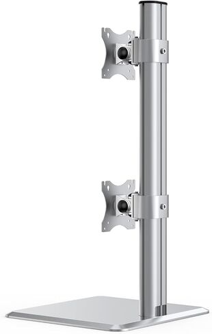 حامل شاشة مزدوج عمودي شديد التحمل يناسب شاشتين مقاس 17 إلى 49 بوصة مع دوارة وإمالة وارتفاع قابل للتعديل، سعة وزن حامل الشاشة المزدوجة تصل إلى 33 رطلاً (فضي) in Kuwait