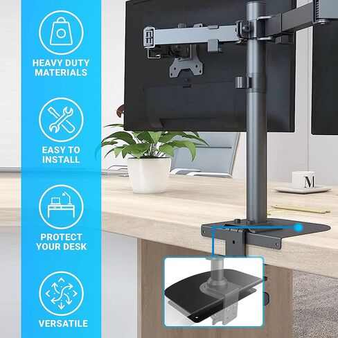 Wecker Monitor Mount Reinforcement Plate - Steel - for Thin Glass and Other Fragile Table Tops - Fits Most Monitor Stand C Clamp Installation - Anti-Slip Padding - Complete with Cleaning Cloth in Saudi Arabia