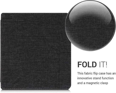 kwmobile Origami Case Compatible with Kobo Libra H2O - Slim Fabric Cover - Dark Grey in Saudi Arabia