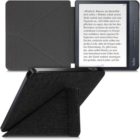 kwmobile Origami Case Compatible with Kobo Libra H2O - Slim Fabric Cover - Dark Grey in Saudi Arabia