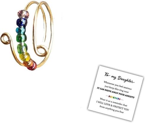 Anxiety Ring For Daughter Stainless Steel Beaded To My Daughter Fidget Ring Silver Golden Fashion Trendy in Saudi Arabia