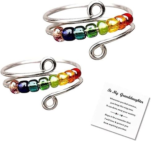 Anxiety Ring For Daughter Stainless Steel Beaded To My Daughter Fidget Ring Silver Golden Fashion Trendy in Saudi Arabia