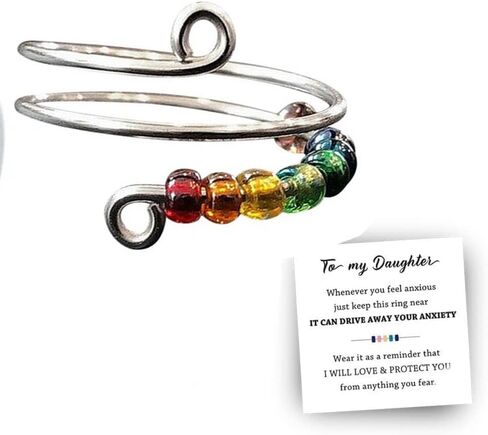 Anxiety Ring For Daughter Stainless Steel Beaded To My Daughter Fidget Ring Silver Golden Fashion Trendy in Saudi Arabia