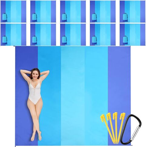 Weysat 10 Sets Beach Blankets Sandproof 78 x 82'' Bulk Large Waterproof Beach Mat for 1-6 Adults Oversized Sand Free Beach Blanket with Stakes Climbing Hook Storage Bag for Travel Camping (Multicolor) in Kuwait