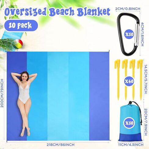 Weysat 10 Sets Beach Blankets Sandproof 78 x 82'' Bulk Large Waterproof Beach Mat for 1-6 Adults Oversized Sand Free Beach Blanket with Stakes Climbing Hook Storage Bag for Travel Camping (Multicolor) in Kuwait