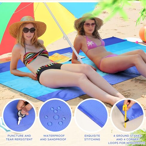 Weysat 10 Sets Beach Blankets Sandproof 78 x 82'' Bulk Large Waterproof Beach Mat for 1-6 Adults Oversized Sand Free Beach Blanket with Stakes Climbing Hook Storage Bag for Travel Camping (Multicolor) in Kuwait