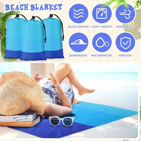 Weysat 10 Sets Beach Blankets Sandproof 78 x 82'' Bulk Large Waterproof Beach Mat for 1-6 Adults Oversized Sand Free Beach Blanket with Stakes Climbing Hook Storage Bag for Travel Camping (Multicolor) in Kuwait