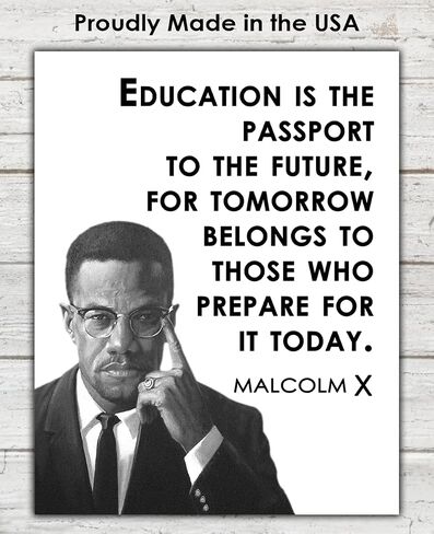 ملصق فني ملهم للحائط مالكولم إكس: "التعليم هو جواز السفر" - لوحة فنية جدارية أمريكية أفريقية غير مؤطرة مقاس 11 × 14، تأكيدات إيجابية لديكور الحائط للمراهقين والفتيات والفتيان وديكور المكاتب للرجال والنساء in Kuwait