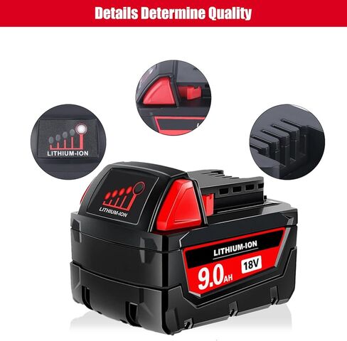 SKYON 18V 6.5Ah 48-11-1850 Battery Replacement for 18V M-18 48-11-1865 48-11-1860 XC6.0Ah 48-11-1850 XC5.0Ah 48-11-1840 XC4.0Ah Lithium-Ion Battery Compatible with Milwaukee 18V M-18 Tools Battery in Kuwait