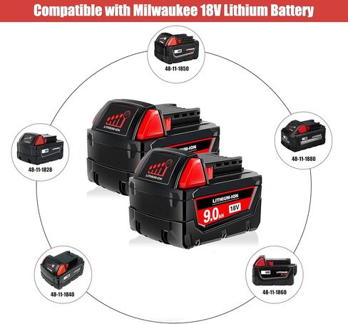 SKYON 18V 6.5Ah 48-11-1850 Battery Replacement for 18V M-18 48-11-1865 48-11-1860 XC6.0Ah 48-11-1850 XC5.0Ah 48-11-1840 XC4.0Ah Lithium-Ion Battery Compatible with Milwaukee 18V M-18 Tools Battery in Kuwait
