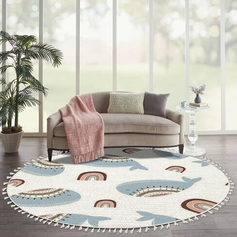 Ocean Beach Area Rugs jelly fish octopus seahorses Marine Animal Theme Round Boho Area Rug Linen Carpet Playmat Washable Hallway Runner Mat for Nursery Kid Room Bedroom Decoration Children Gift 3ft in Saudi Arabia