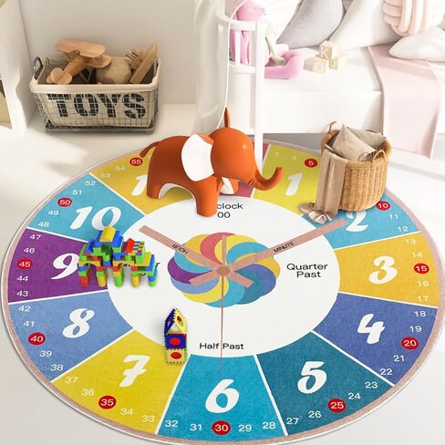 Kids Rug 5.2Ft Large Round Carpet Circle Clock Play Mat Telling Time Educational Rug for Boys Girls Teaching Clock Classroom Playroom Bedroom Rug for Nursery Decor, 63in in Kuwait
