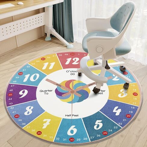 Kids Rug 5.2Ft Large Round Carpet Circle Clock Play Mat Telling Time Educational Rug for Boys Girls Teaching Clock Classroom Playroom Bedroom Rug for Nursery Decor, 63in in Kuwait