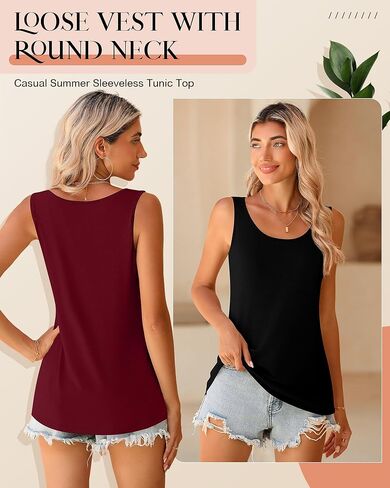 4 Pack Women's Sleeveless Tops, Loose Fit Tank Tops Scoop Neck T Shirts Casual Summer Sleeveless Tunic Tops in Saudi Arabia