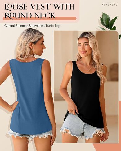 4 Pack Women's Sleeveless Tops, Loose Fit Tank Tops Scoop Neck T Shirts Casual Summer Sleeveless Tunic Tops in Saudi Arabia