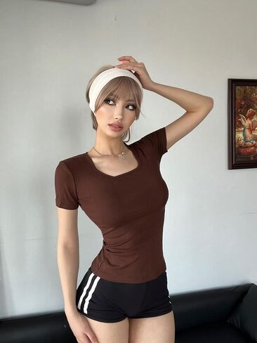 5pcs Women's Ribbed Short Sleeve Slim Fit T Shirt Square Neck Bodycon Crop Tunics Going Out Tops in Saudi Arabia