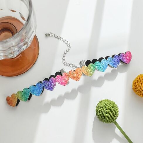 Rainbow Heart Stars Butterfly Choker Necklace Gothic Y2k Colorful Heart Necklace for Women Girls Adjustable Classic Collar Necklaces Pride Month Jewelry in Kuwait