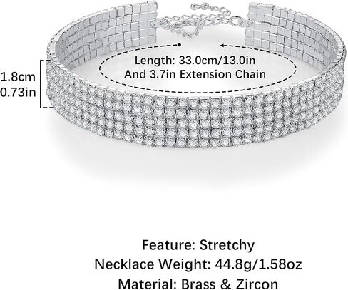 HZMAN Cubic Zirconia Choker Necklace for Women Bride Dainty Sparkling Silver Collar Necklace 5 Rows Rhinestone Stretchy Open Necklace Jewelry Gift in Saudi Arabia
