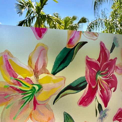 Pre Cut Square Window Privacy Film Tiles: UV Protection, Removable Self - Adhesive Decorative Glass Sticker – Ideal for Home & Office, Features Floral, Patterns (10 Tiles, 12"x12" Each) (002_FC) in Saudi Arabia