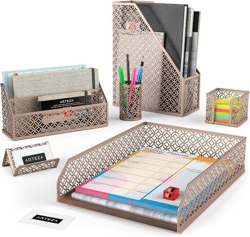 ARTEZA Desk Organizer Accessories Set in Dark Gray, 6-Piece Includes Pencil Cup Holder, Letter Sorter, Letter Tray, Magazine Holder, Name Card Holder, & Sticky Note Holder for Home or Office in Saudi Arabia