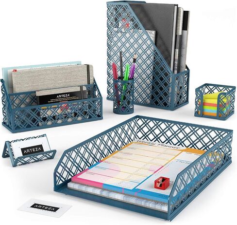 ARTEZA Desk Organizer Accessories Set in Dark Gray, 6-Piece Includes Pencil Cup Holder, Letter Sorter, Letter Tray, Magazine Holder, Name Card Holder, & Sticky Note Holder for Home or Office in Saudi Arabia