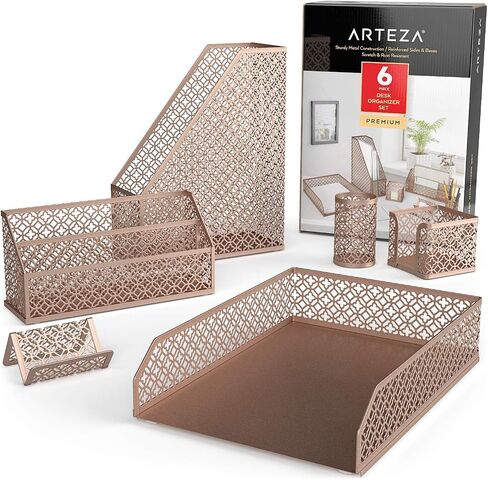 ARTEZA Desk Organizer Accessories Set in Dark Gray, 6-Piece Includes Pencil Cup Holder, Letter Sorter, Letter Tray, Magazine Holder, Name Card Holder, & Sticky Note Holder for Home or Office in Saudi Arabia