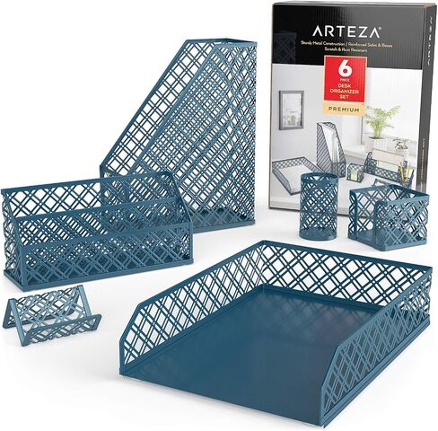 ARTEZA Desk Organizer Accessories Set in Dark Gray, 6-Piece Includes Pencil Cup Holder, Letter Sorter, Letter Tray, Magazine Holder, Name Card Holder, & Sticky Note Holder for Home or Office in Saudi Arabia