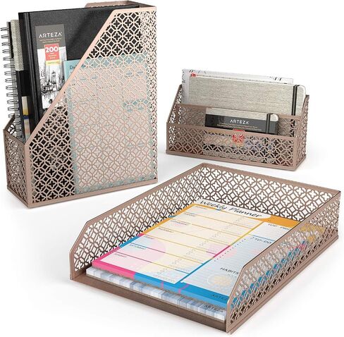 ARTEZA Desk Organizer Accessories Set in Dark Gray, 6-Piece Includes Pencil Cup Holder, Letter Sorter, Letter Tray, Magazine Holder, Name Card Holder, & Sticky Note Holder for Home or Office in Saudi Arabia