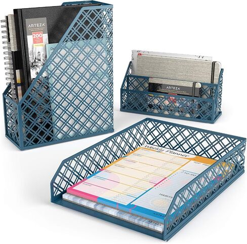 ARTEZA Desk Organizer Accessories Set in Dark Gray, 6-Piece Includes Pencil Cup Holder, Letter Sorter, Letter Tray, Magazine Holder, Name Card Holder, & Sticky Note Holder for Home or Office in Saudi Arabia