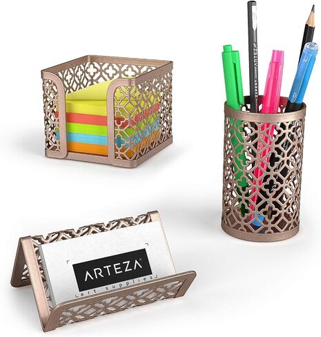 ARTEZA Desk Organizer Accessories Set in Dark Gray, 6-Piece Includes Pencil Cup Holder, Letter Sorter, Letter Tray, Magazine Holder, Name Card Holder, & Sticky Note Holder for Home or Office in Saudi Arabia