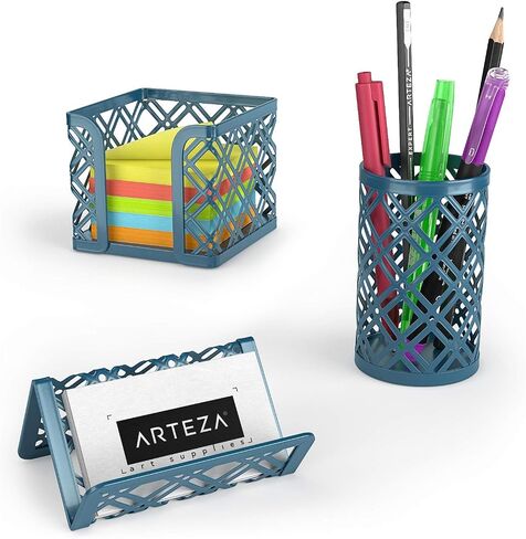 ARTEZA Desk Organizer Accessories Set in Dark Gray, 6-Piece Includes Pencil Cup Holder, Letter Sorter, Letter Tray, Magazine Holder, Name Card Holder, & Sticky Note Holder for Home or Office in Saudi Arabia