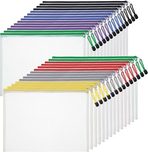 28 قطعة من أكياس سحاب شبكية من Antner لتنظيم التخزين، جيوب مستندات بلاستيكية بحجم Letter/A4، حقائب ملفات للسفر واللوازم المكتبية المدرسية، حقائب ألغاز شبكية كبيرة لتخزين ألعاب الطاولة in Kuwait