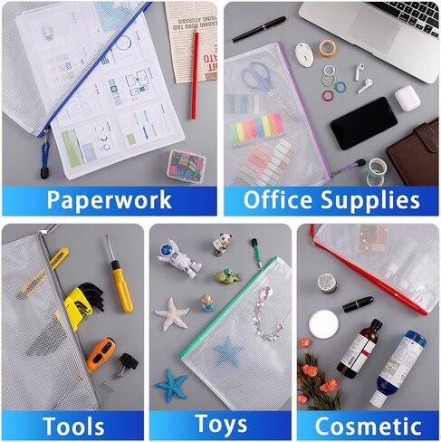 28 قطعة من أكياس سحاب شبكية من Antner لتنظيم التخزين، جيوب مستندات بلاستيكية بحجم Letter/A4، حقائب ملفات للسفر واللوازم المكتبية المدرسية، حقائب ألغاز شبكية كبيرة لتخزين ألعاب الطاولة in Kuwait