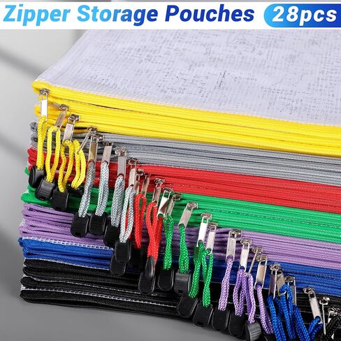 28 قطعة من أكياس سحاب شبكية من Antner لتنظيم التخزين، جيوب مستندات بلاستيكية بحجم Letter/A4، حقائب ملفات للسفر واللوازم المكتبية المدرسية، حقائب ألغاز شبكية كبيرة لتخزين ألعاب الطاولة in Kuwait