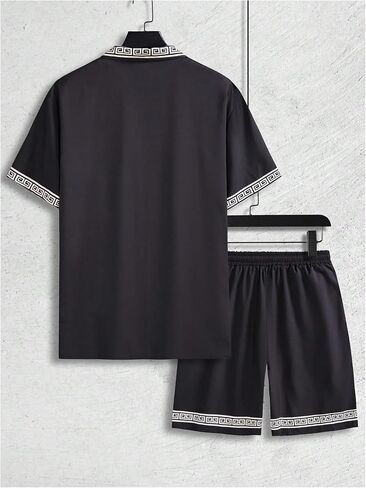 Verdusa Men's 2 Piece Outfit Short Sleeve Button Down Shirt and Drawstring Shorts Set in Saudi Arabia