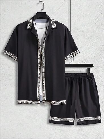 Verdusa Men's 2 Piece Outfit Short Sleeve Button Down Shirt and Drawstring Shorts Set in Saudi Arabia