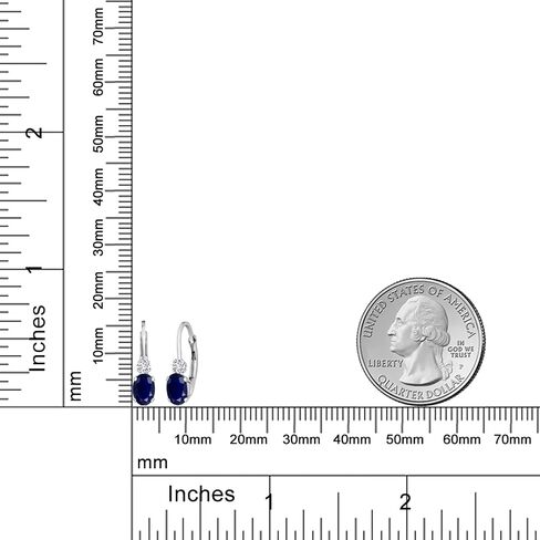 Gem Stone King 14K White Gold Blue Sapphire and White Diamond Leverback Earrings For Women | 1.17 Cttw | Gemstone September Birthstone | Oval 6X4MM, Round 2MM | 3/4 Inch in Saudi Arabia