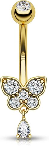 CM Crareesi Mania 10K الذهب حلقات زر البطن 14G حلقات البطن المتدلية واضحة تشيكوسلوفاكيا البطن ثقب المجوهرات للنساء 10K الذهب الأصفر فراشة خواتم السرة in Kuwait
