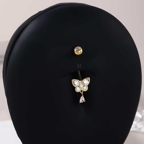 CM Crareesi Mania 10K الذهب حلقات زر البطن 14G حلقات البطن المتدلية واضحة تشيكوسلوفاكيا البطن ثقب المجوهرات للنساء 10K الذهب الأصفر فراشة خواتم السرة in Kuwait