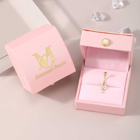 CM Crareesi Mania 10K الذهب حلقات زر البطن 14G حلقات البطن المتدلية واضحة تشيكوسلوفاكيا البطن ثقب المجوهرات للنساء 10K الذهب الأصفر فراشة خواتم السرة in Kuwait