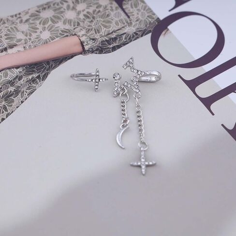 Boho Crystal Star Ear Cuff Earrings Vintage CZ Star Cuff On Earrings Gold Moon Star Tassel Chain Earrings Star No Piercing Clip On Earrings Jewelry for Women and Girls in Saudi Arabia