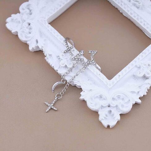 Boho Crystal Star Ear Cuff Earrings Vintage CZ Star Cuff On Earrings Gold Moon Star Tassel Chain Earrings Star No Piercing Clip On Earrings Jewelry for Women and Girls in Saudi Arabia