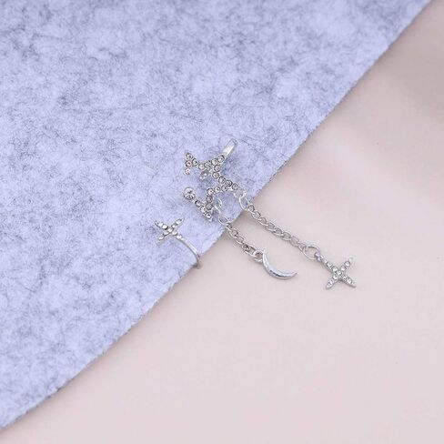 Boho Crystal Star Ear Cuff Earrings Vintage CZ Star Cuff On Earrings Gold Moon Star Tassel Chain Earrings Star No Piercing Clip On Earrings Jewelry for Women and Girls in Saudi Arabia