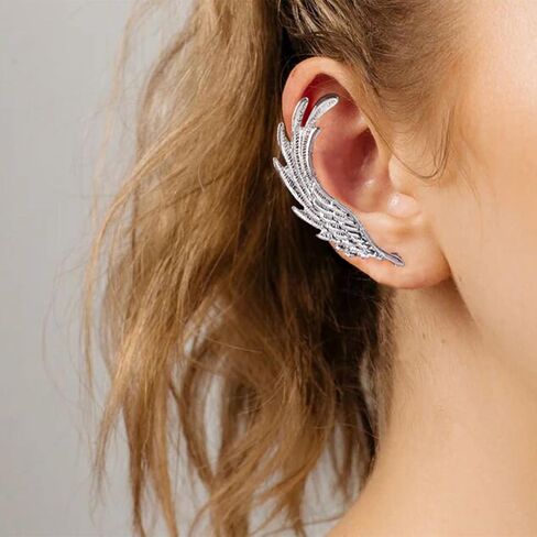 Vintage Angel Wing Ear Cuff Earrings Wing Cartilage Cuff Earrings Angel Wing Cuff Climber Earrings Silver Wing Ear Wrap Earrings Jewelry for Women and Girls (Right) in Saudi Arabia